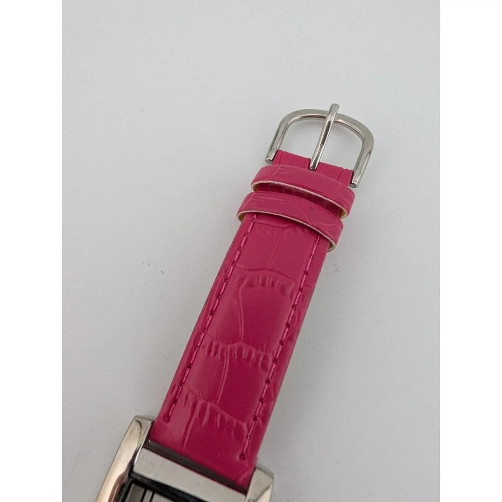 Women's Tank Watch 26mm‎ Silver Case Pink Faux Leather Band- New Battery